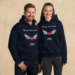 Navy Heritage Hoodie with warm stone background