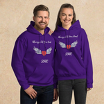 Purple Heritage Hoodie with warm stone background