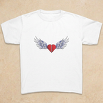 White youth tee flat lay