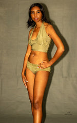 "Nicole" Green Two-Piece halter top Scrunchie back bikini
