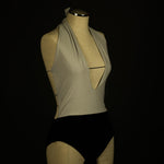"Madison" V-neck Grey and Black Tie Back One- Piece Swimsuit