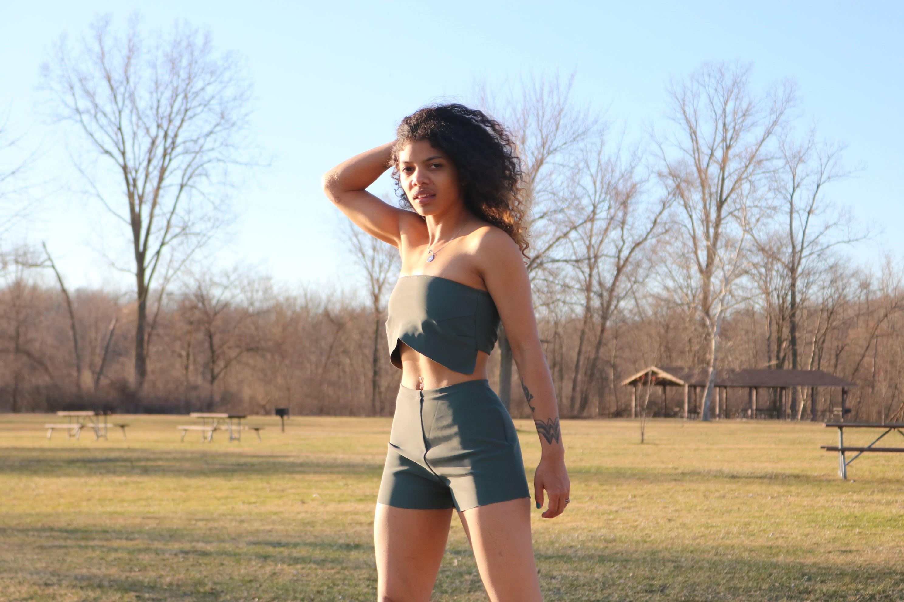 "Fai" Two Piece Grey Shorts and Tube Top